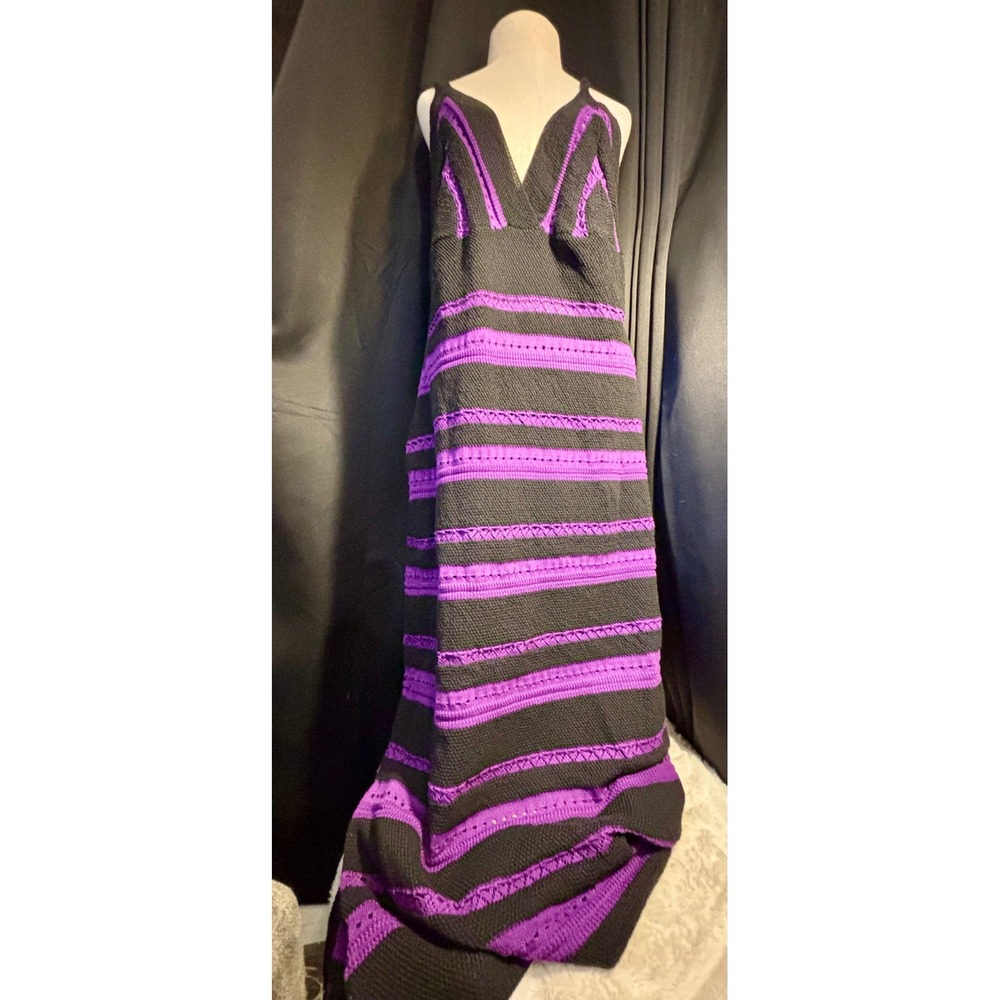 SHEIN Curve 4XL Black Purple Striped Knit V-Neck Maxi Dress Sleeveless Pointelle